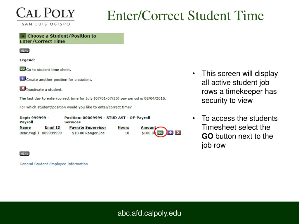 enter correct student time