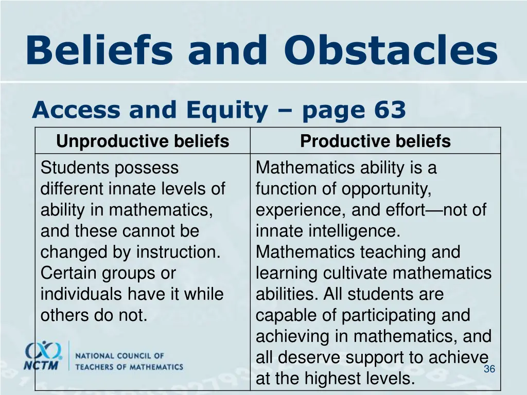 beliefs and obstacles 1