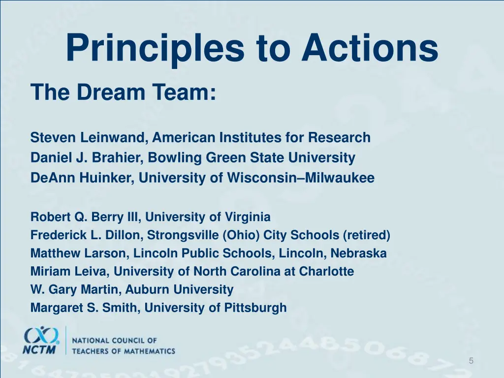 principles to actions the dream team