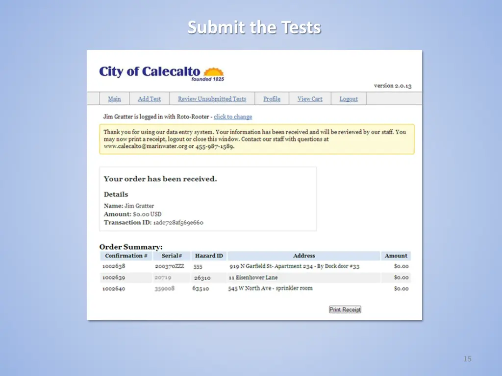 submit the tests