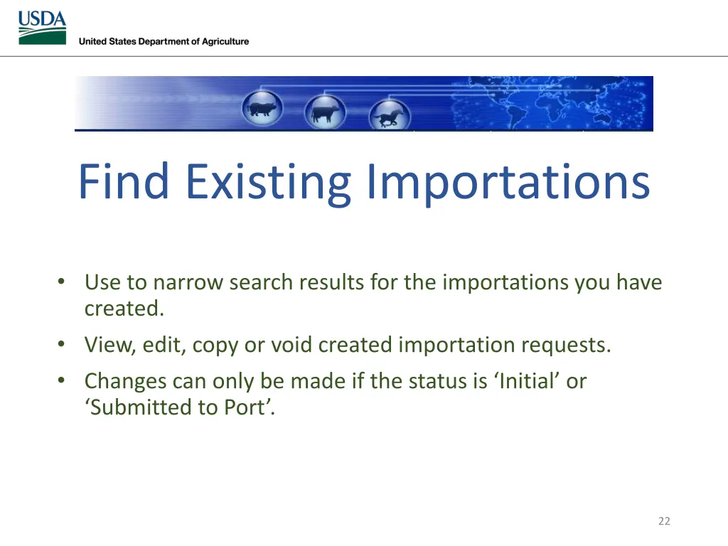 find existing importations