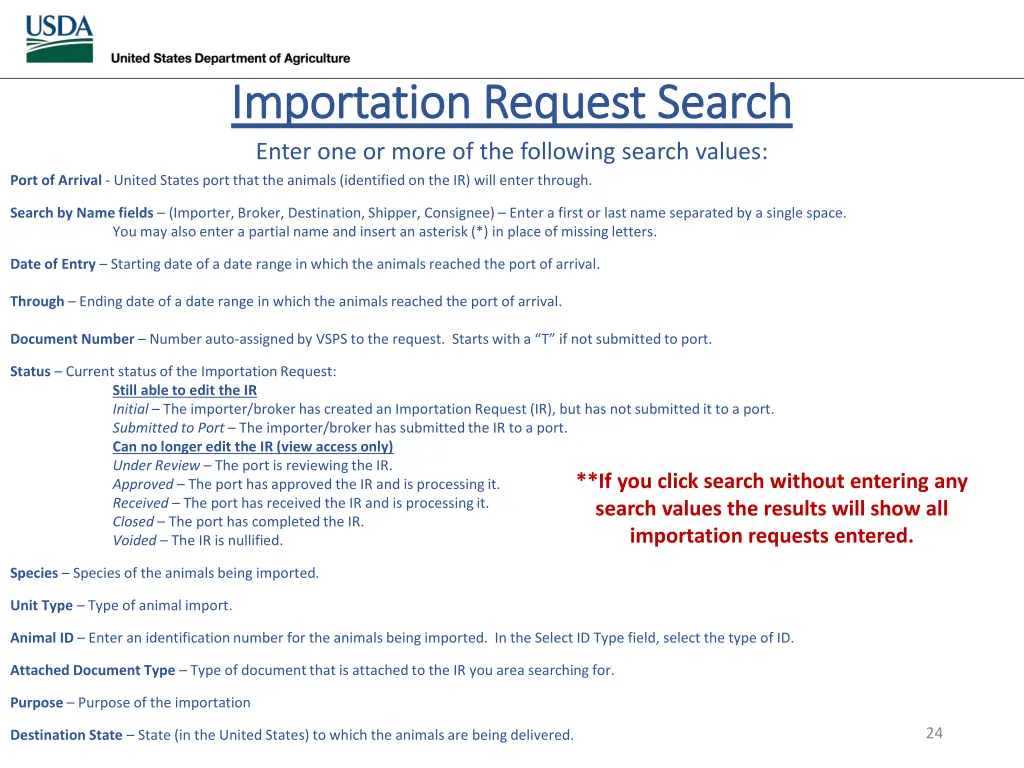 importation request importation request search