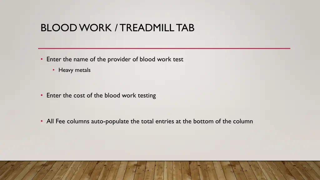 blood work treadmill tab 2