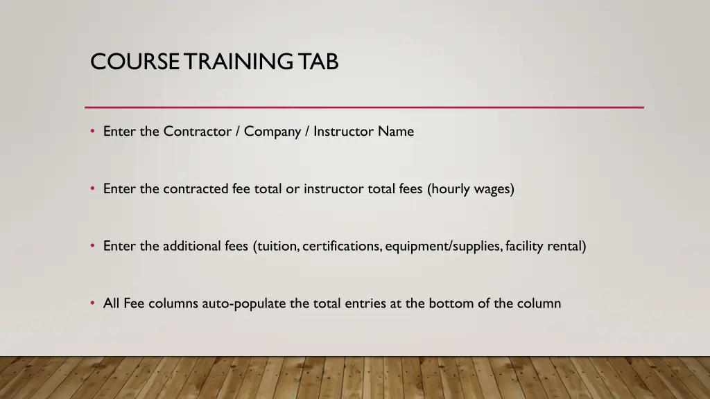 course training tab 1