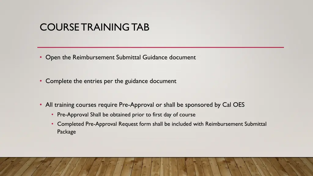 course training tab