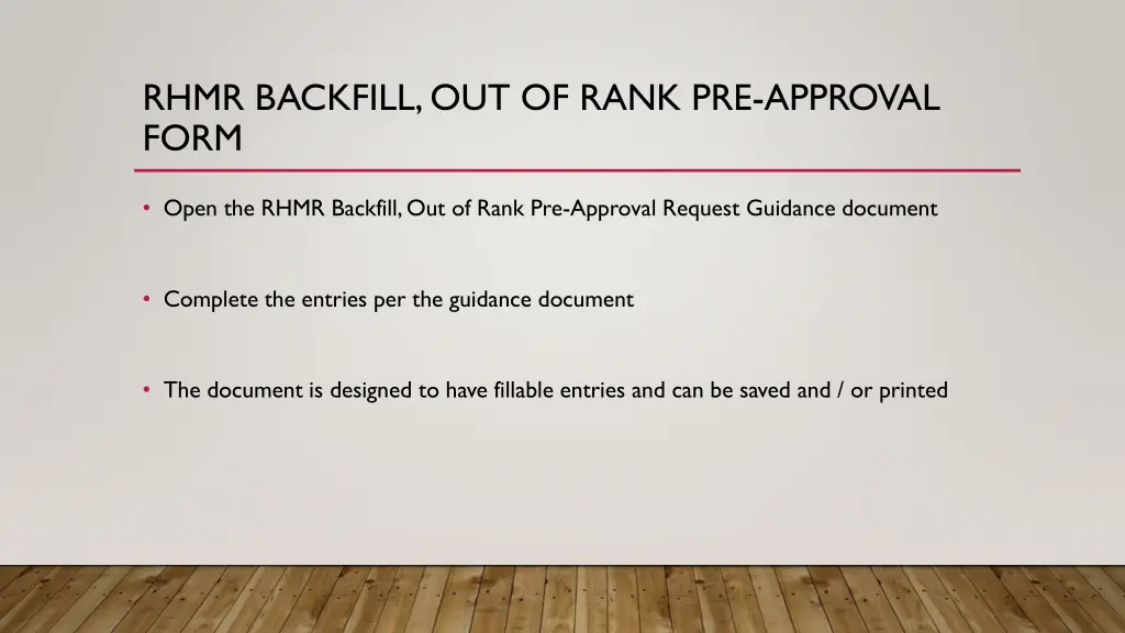 rhmr backfill out of rank pre approval form