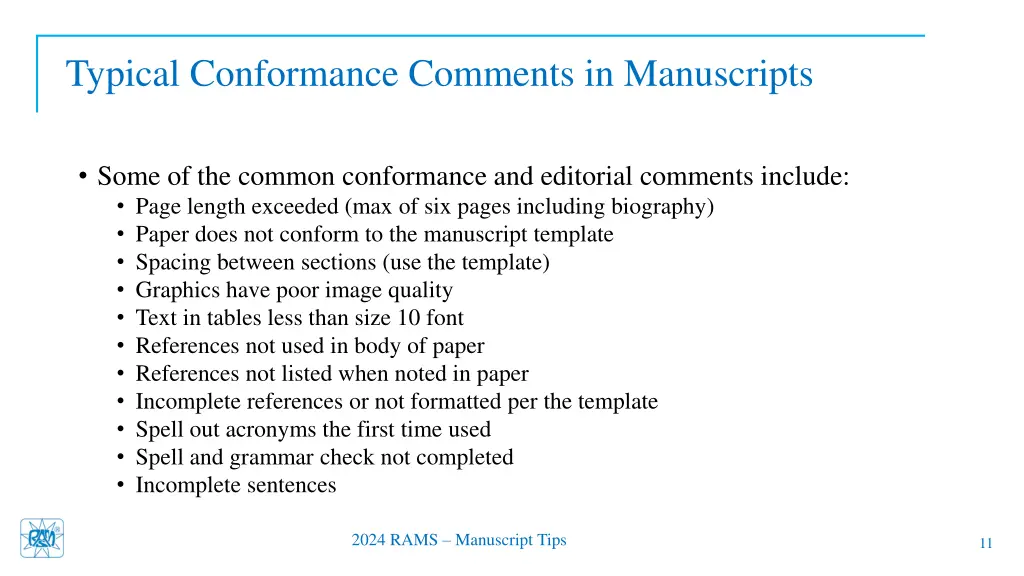 typical conformance comments in manuscripts