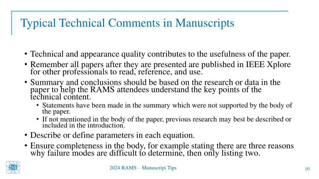 typical technical comments in manuscripts