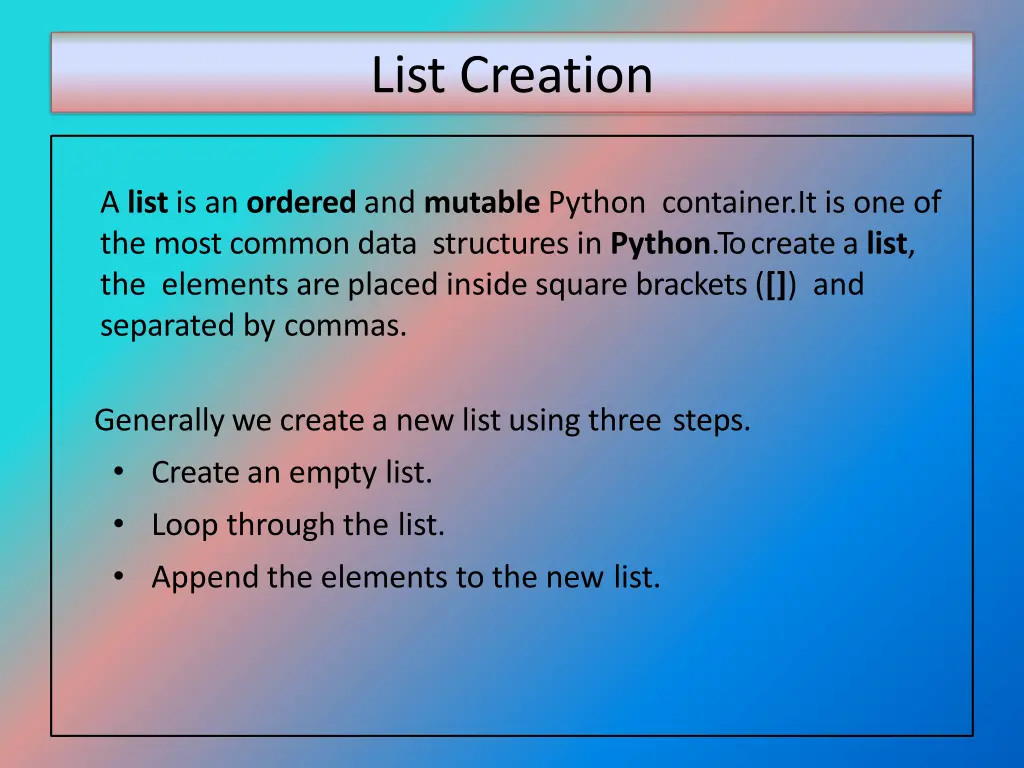 list creation