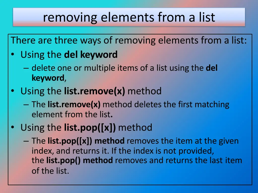 removing elements from a list