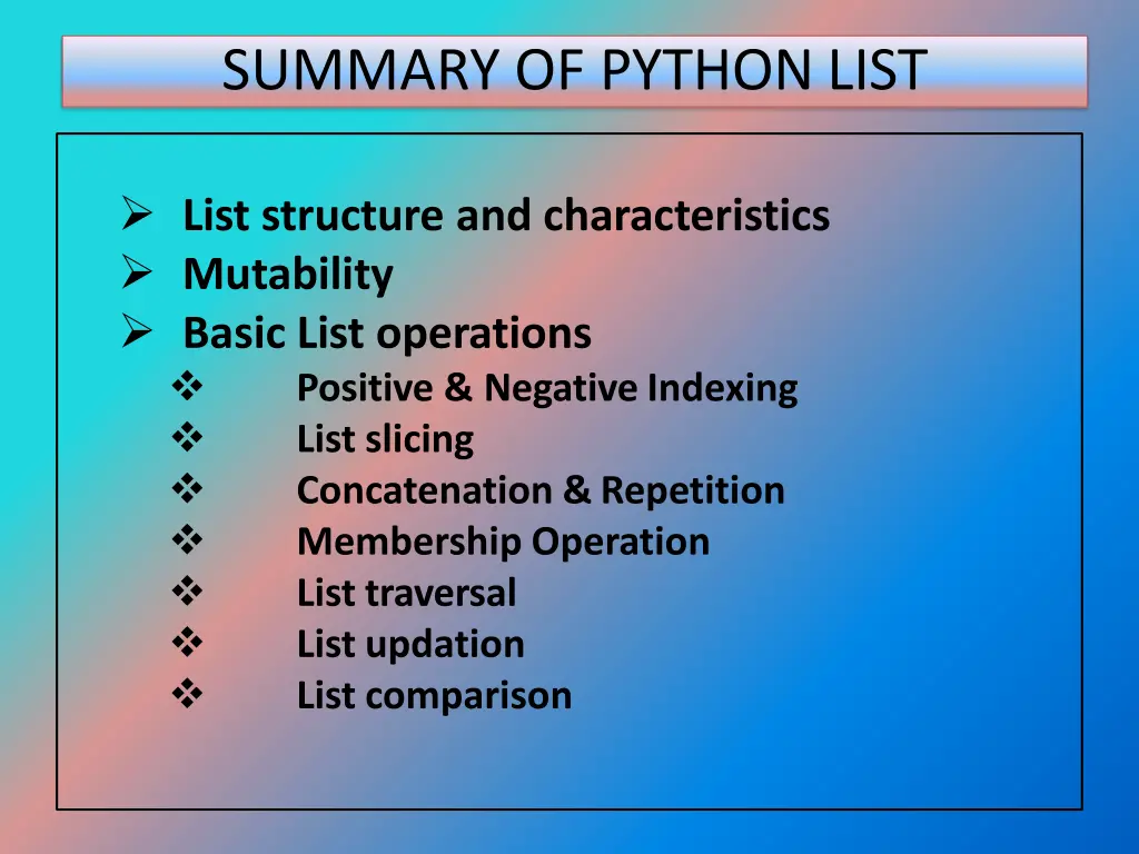 summary of python list