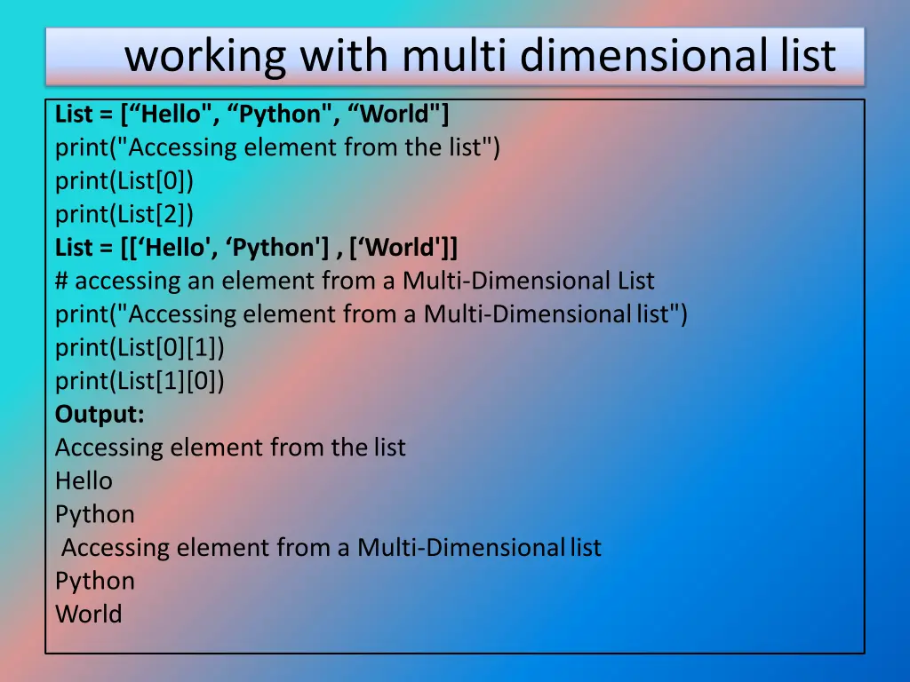 working with multi dimensionallist