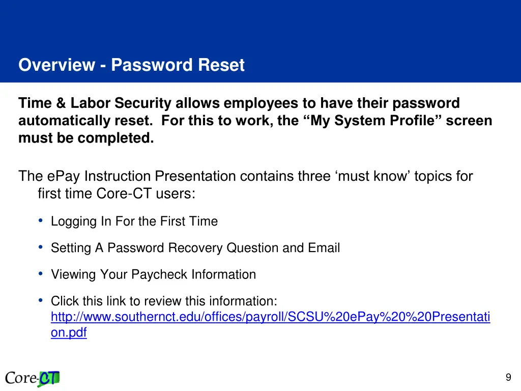 overview password reset