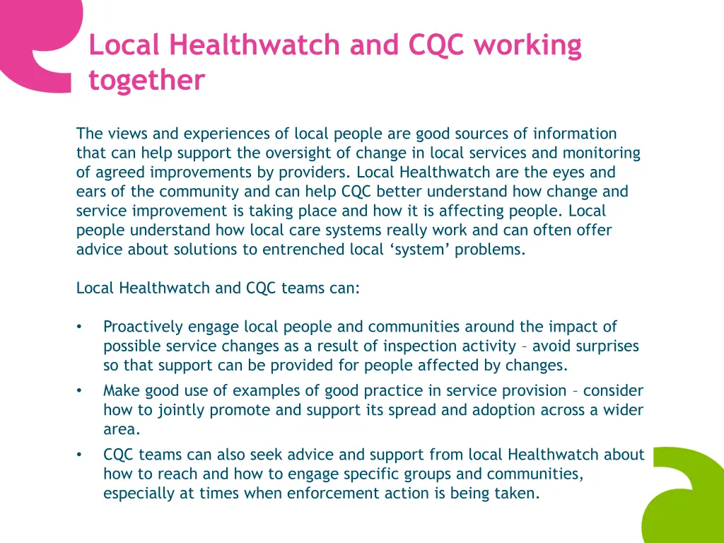 local healthwatch and cqc working together