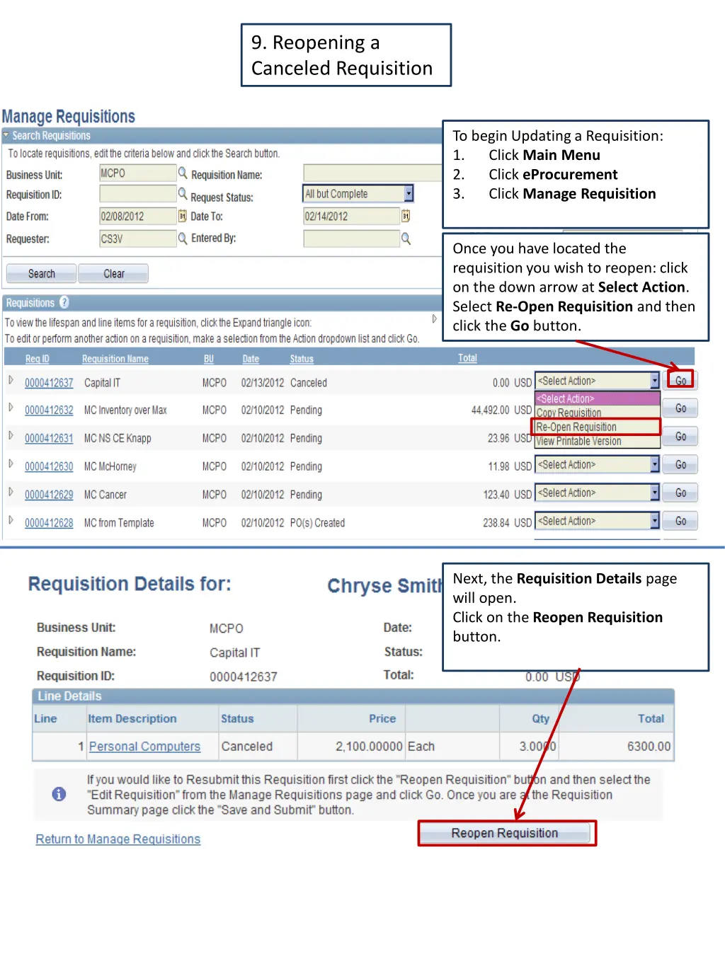 9 reopening a canceled requisition