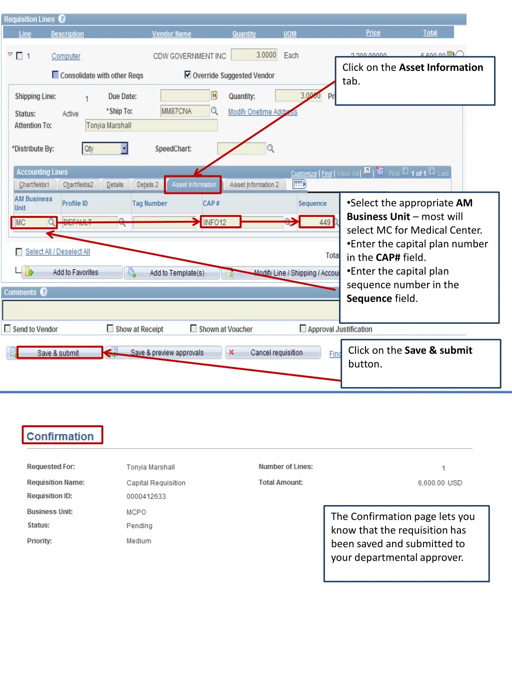 click on the asset information tab