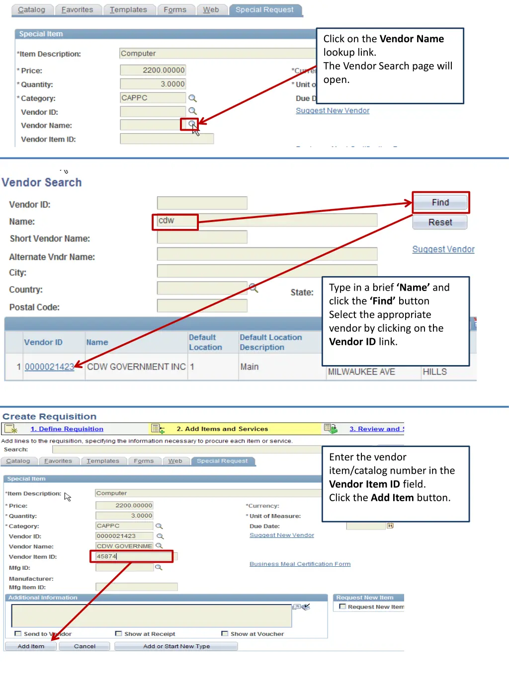 click on the vendor name lookup link the vendor