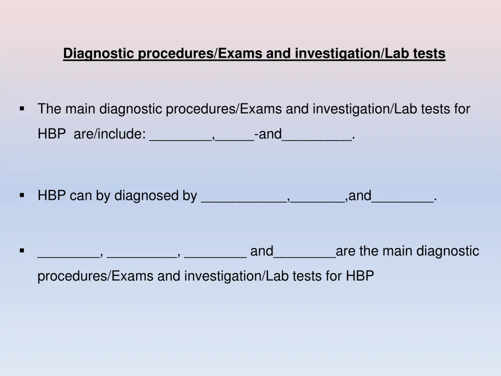 diagnostic procedures exams and investigation
