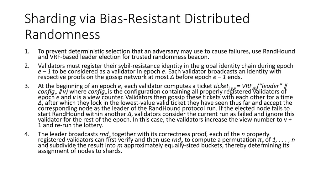 sharding via bias resistant distributed randomness