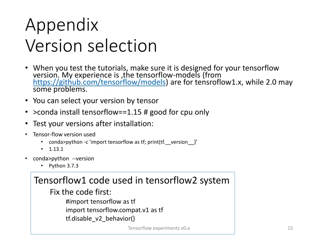 appendix version selection