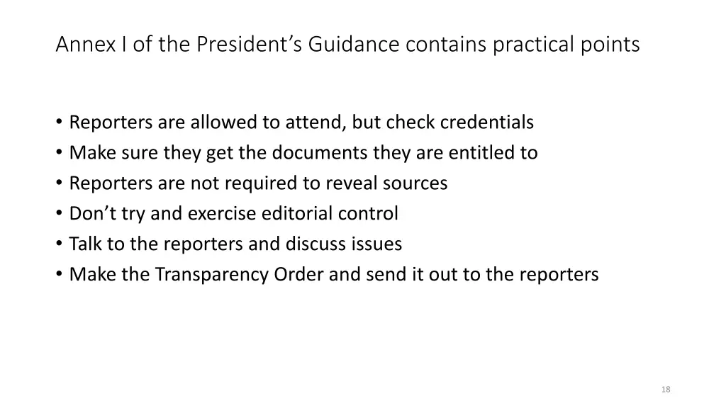 annex i of the president s guidance contains
