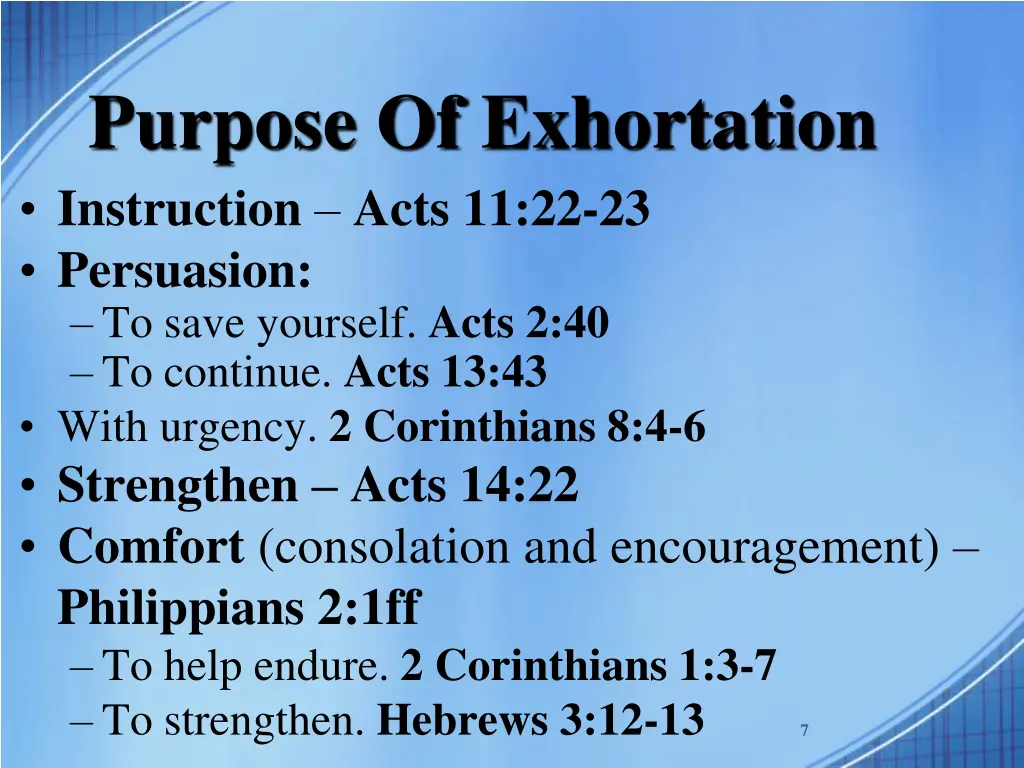 purpose of exhortation instruction acts