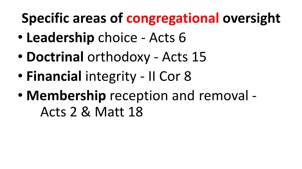 specific areas of congregational oversight