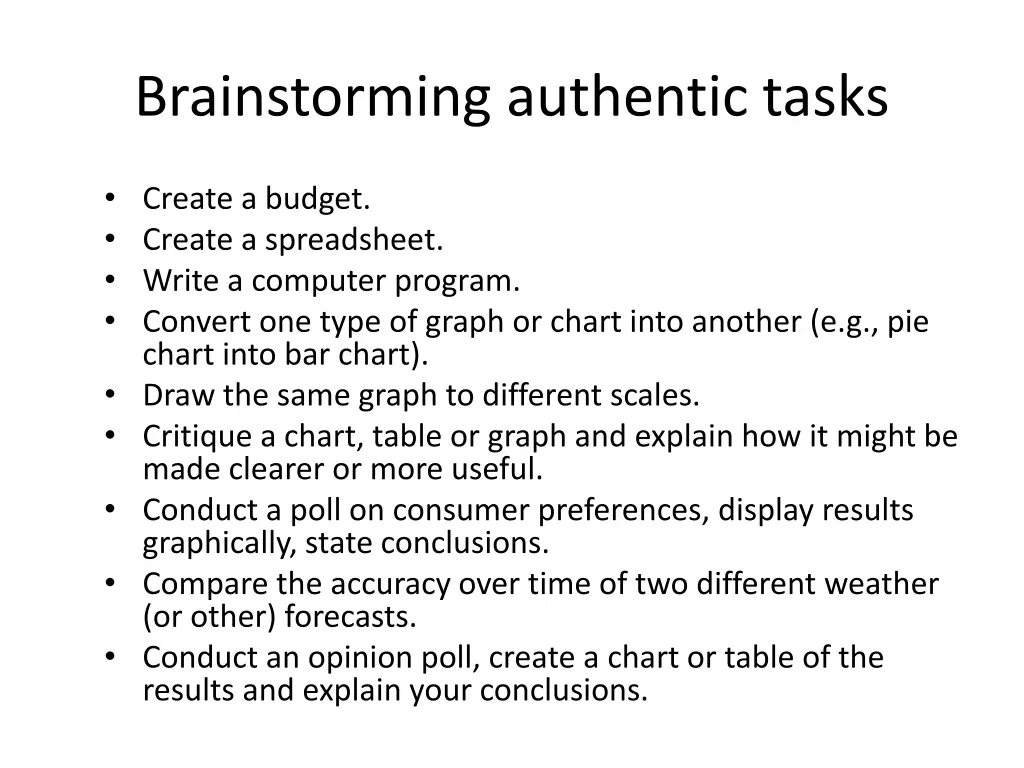 brainstorming authentic tasks