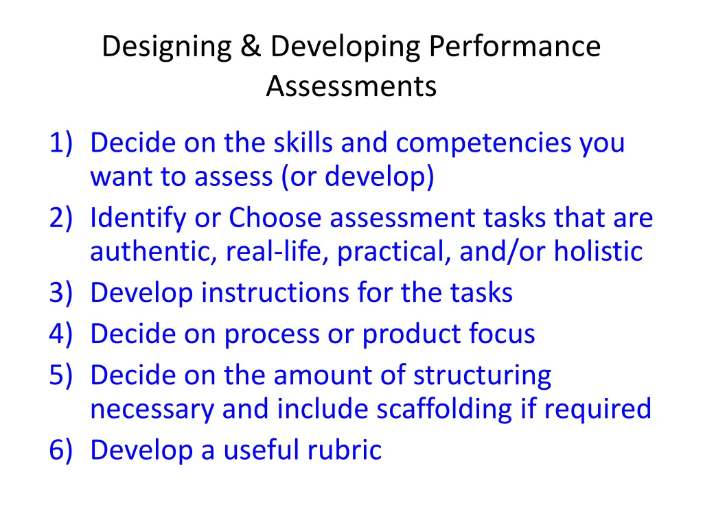 designing developing performance assessments