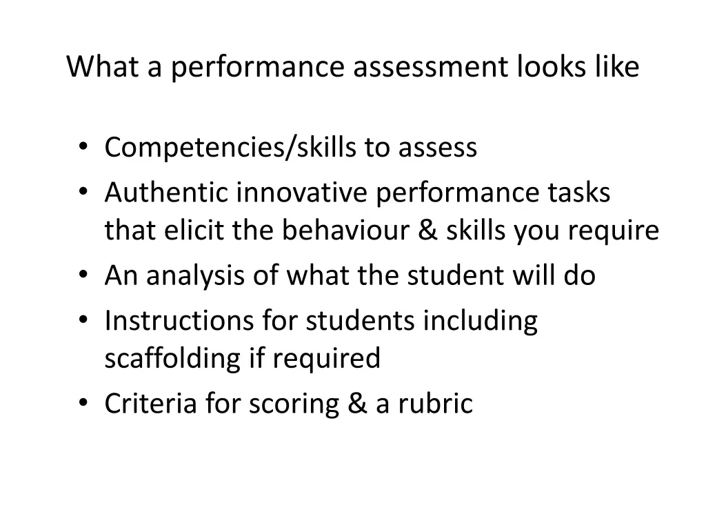 what a performance assessment looks like