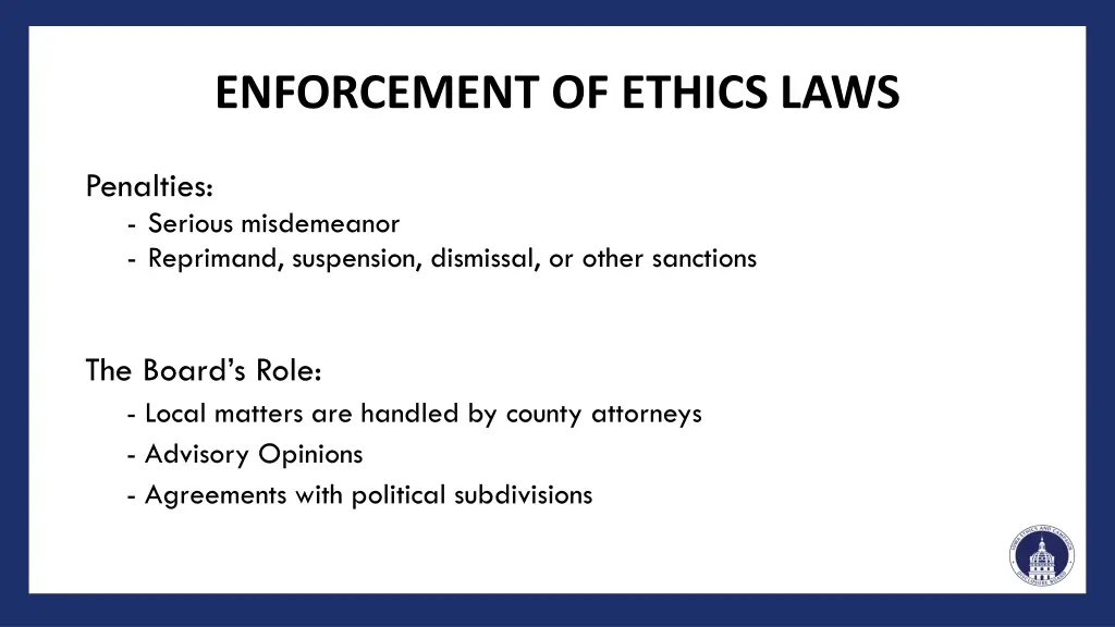 enforcement of ethics laws