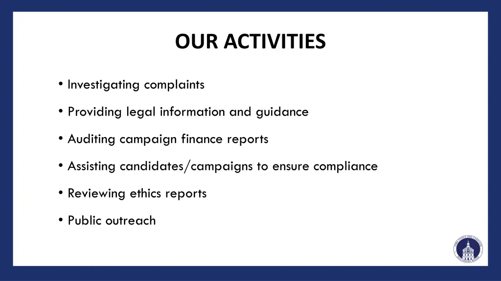 our activities