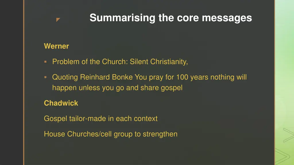 summarising the core messages