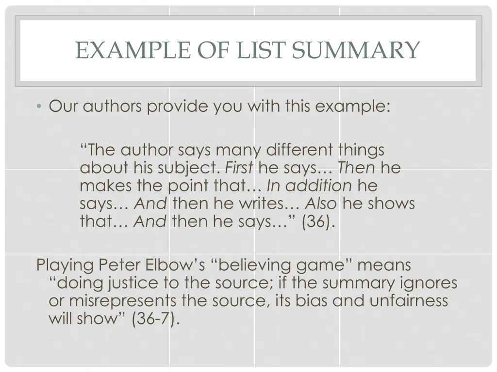 example of list summary