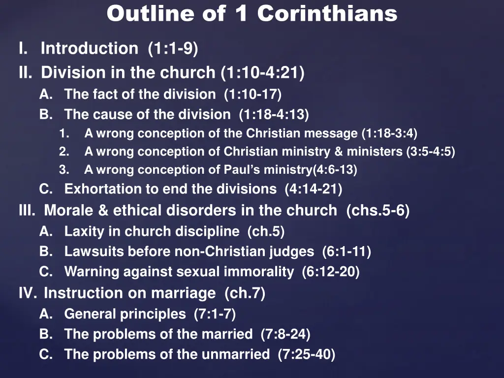 outline of 1 corinthians