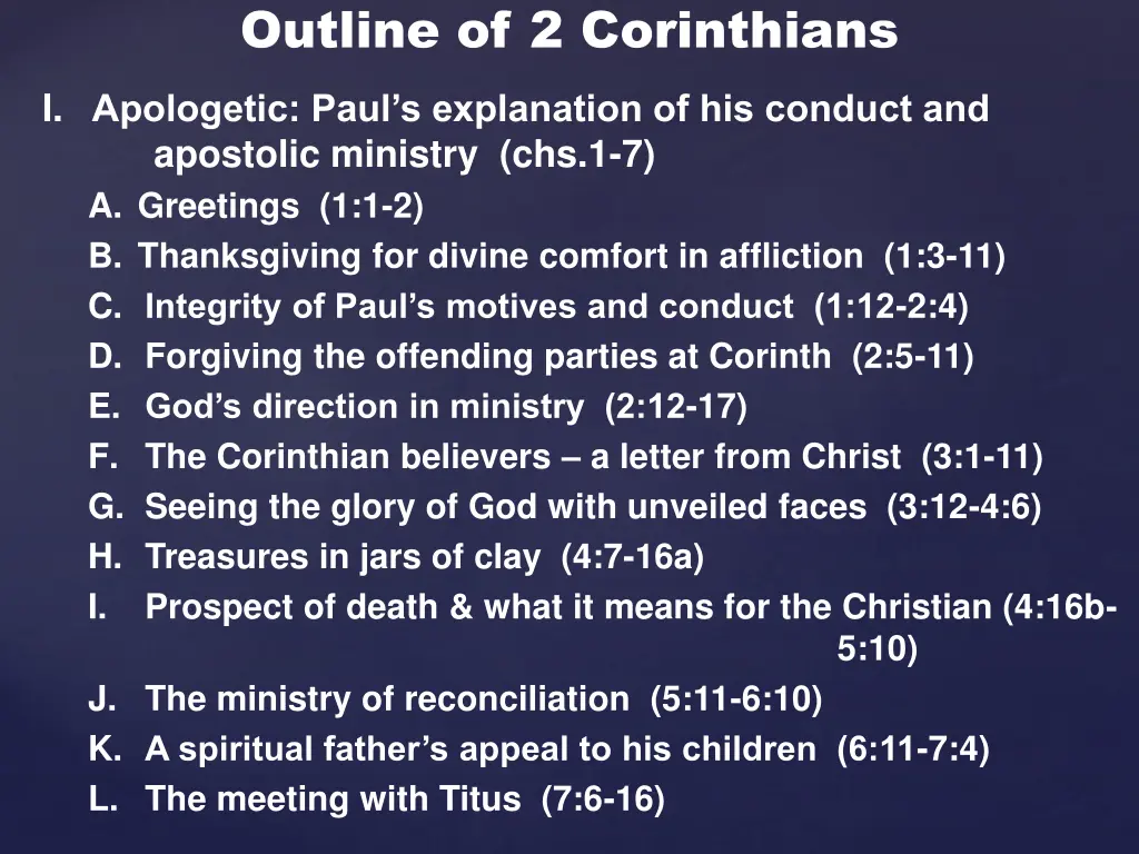 outline of 2 corinthians