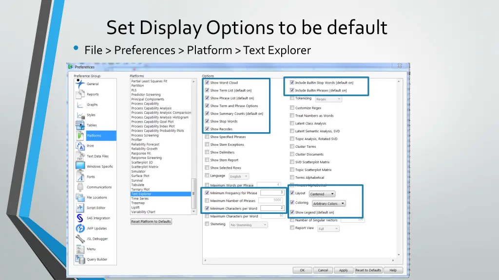 set display options to be default file