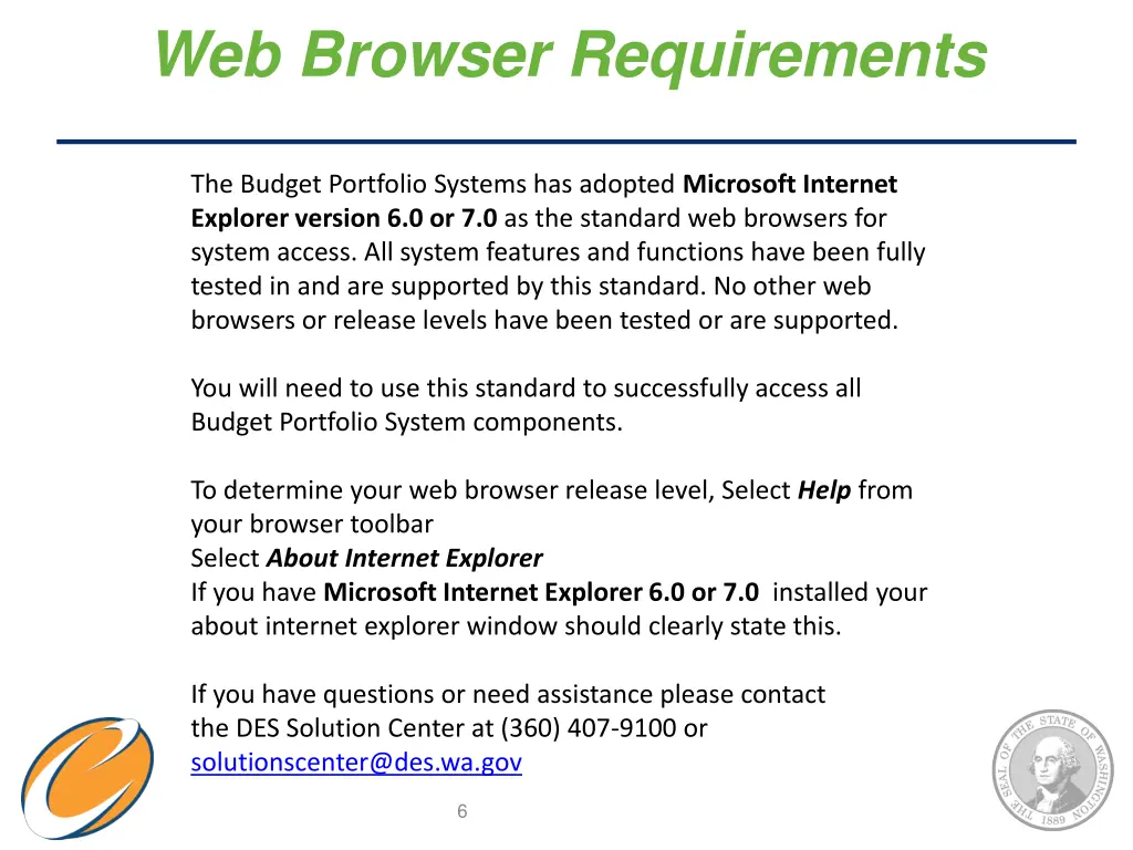 web browser requirements