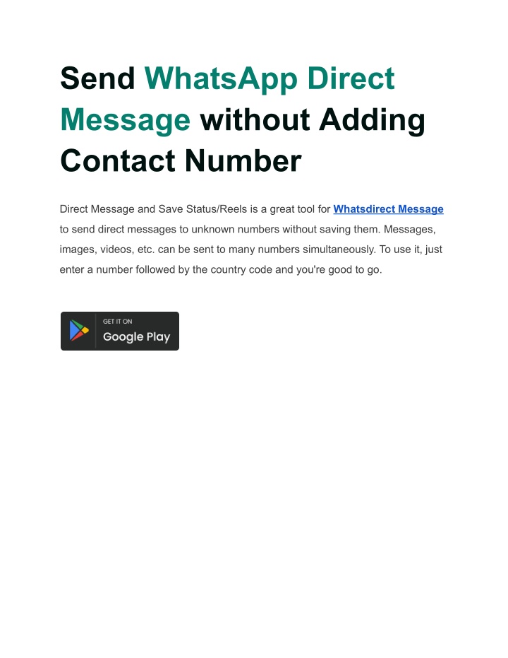 send whatsapp direct message without adding