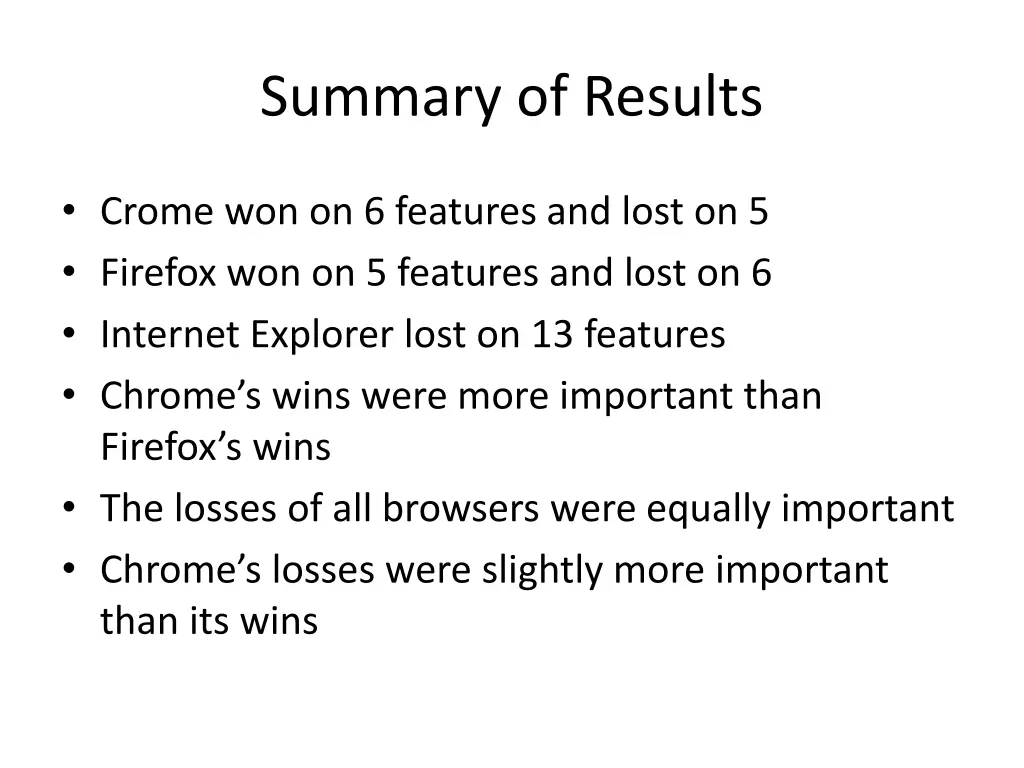 summary of results 1