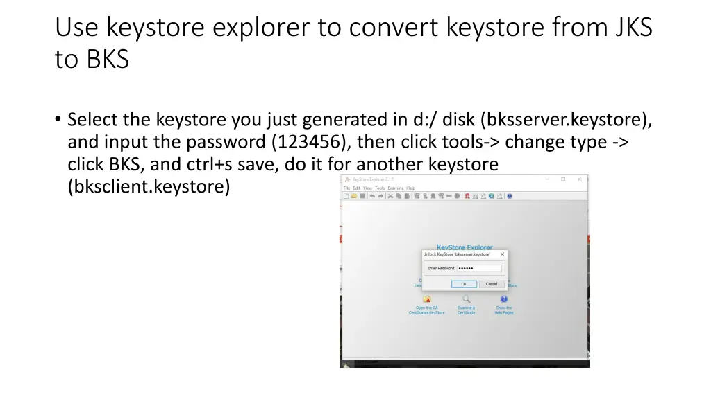 use keystore explorer to convert keystore from 1