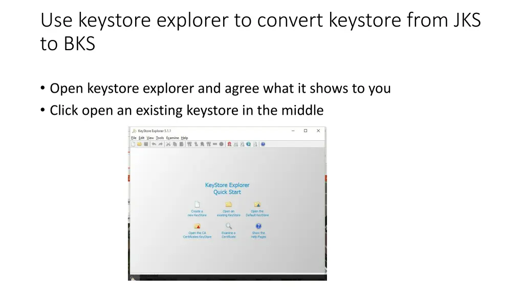 use keystore explorer to convert keystore from