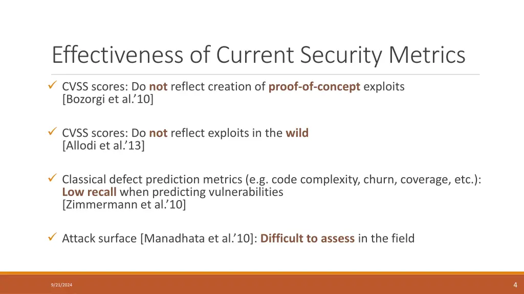 effectiveness of current security metrics