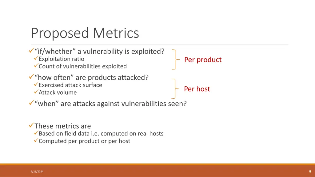 proposed metrics