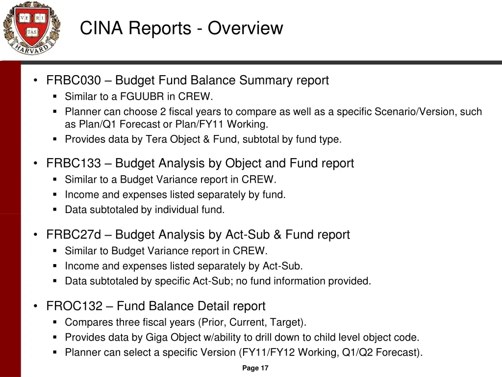 cina reports overview