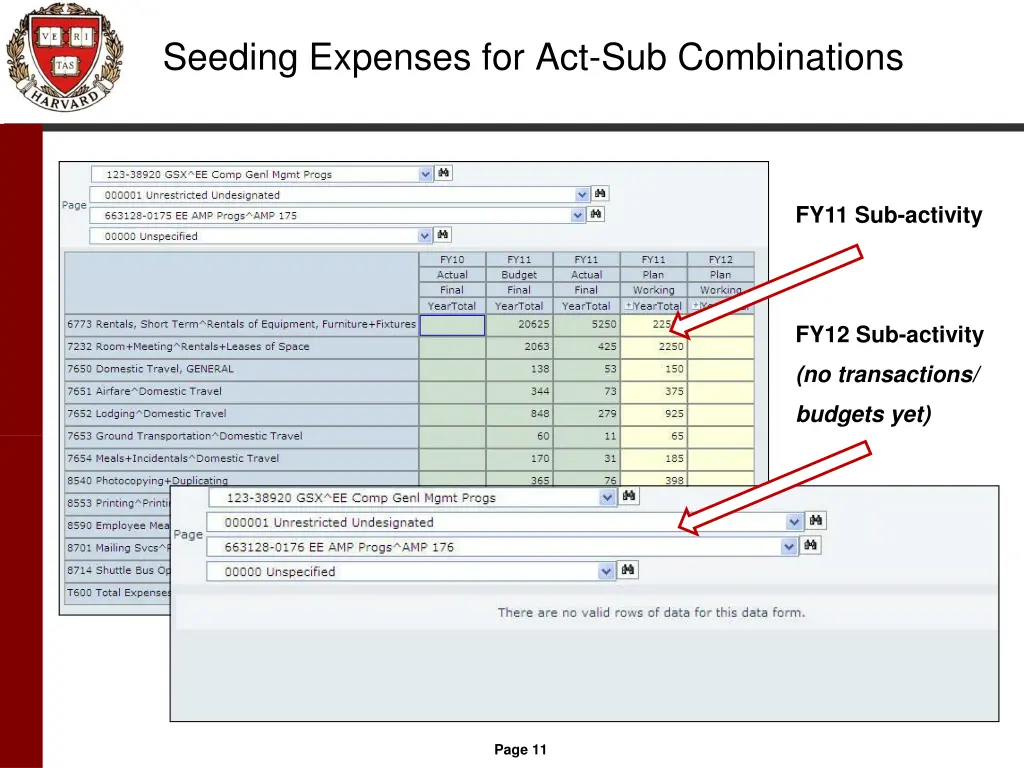 seeding expenses for act sub combinations 1