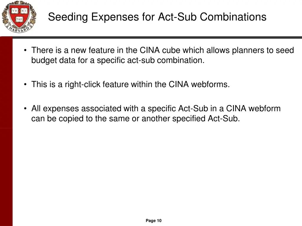 seeding expenses for act sub combinations