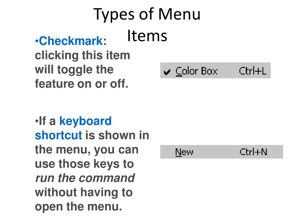 types of menu items 1