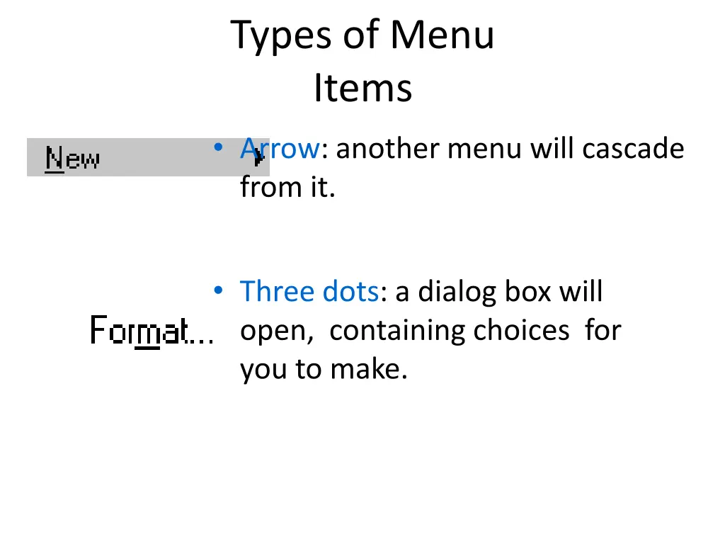 types of menu items