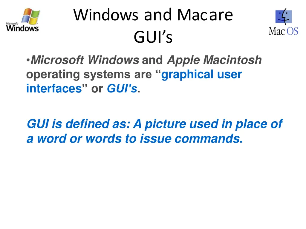 windows and mac are gui s microsoft windows